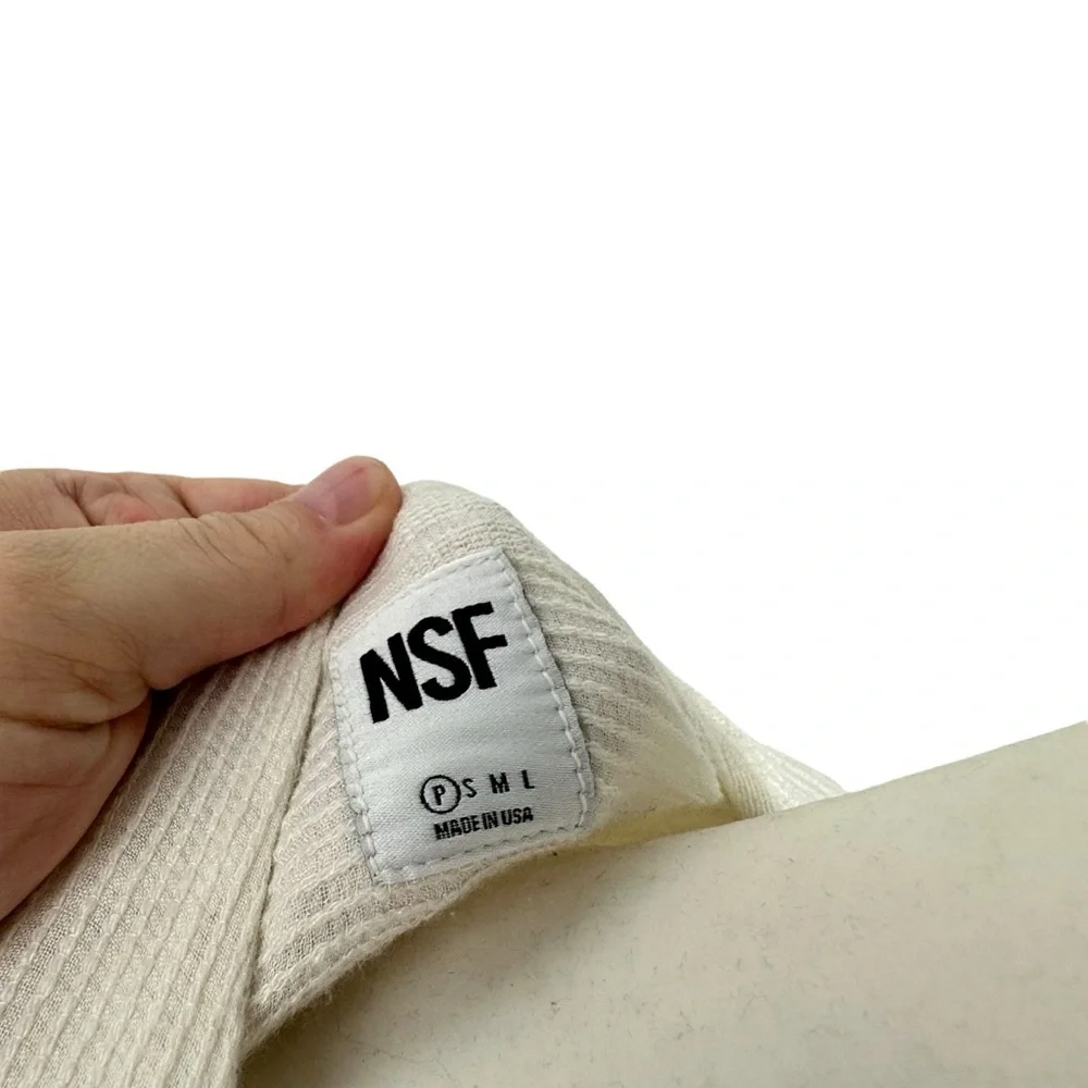 NSF Off‎ White X-Small P Long Sleeve Cardigan Wrap Top Textured Hook & Eye Tie